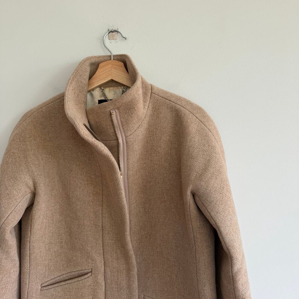 J. Crew Italian Wool Zip Up Mid Length Cocoon Coat Sandstone Tan 2 - Picture 3 of 8